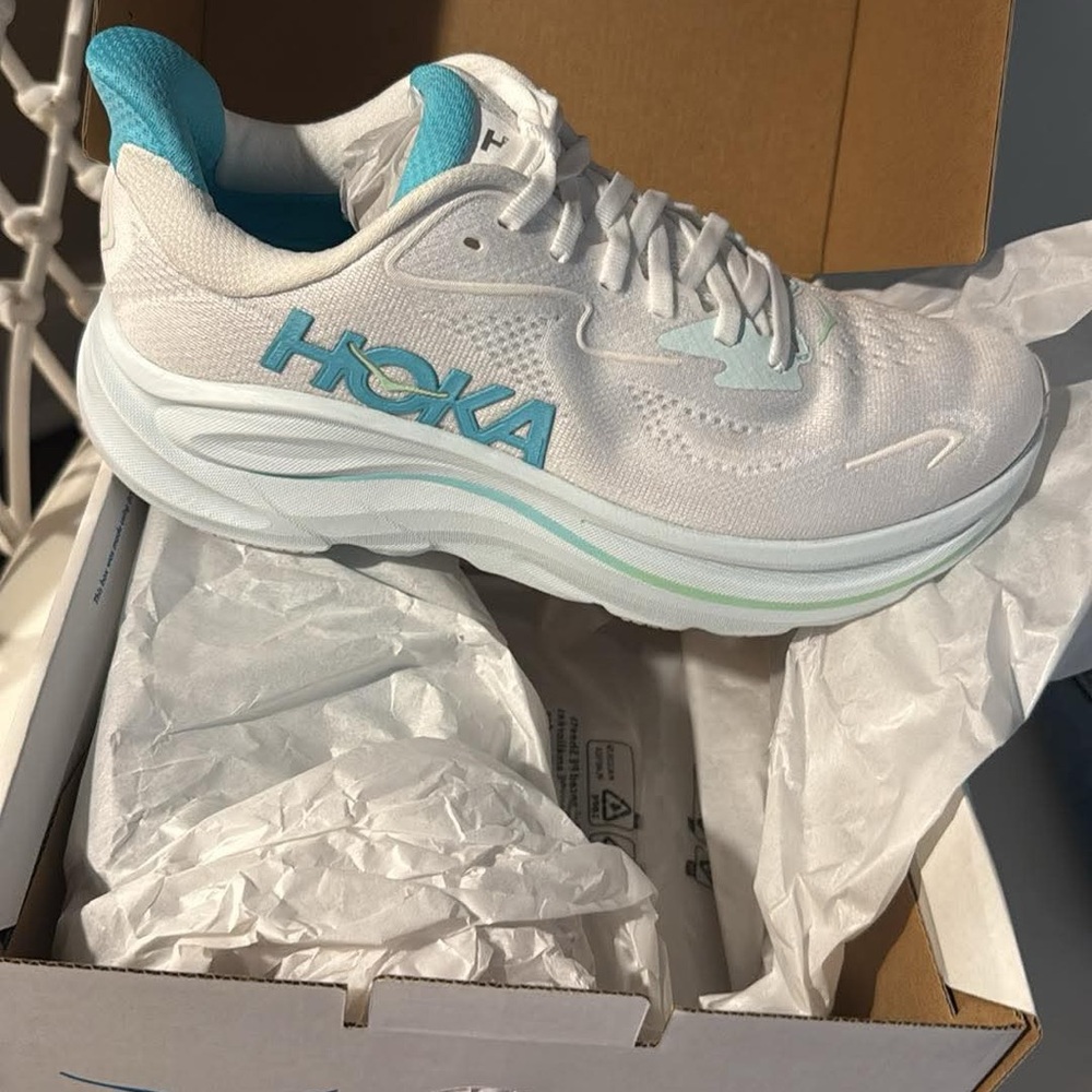 HOKA Women's White and Blue Running Shoes
